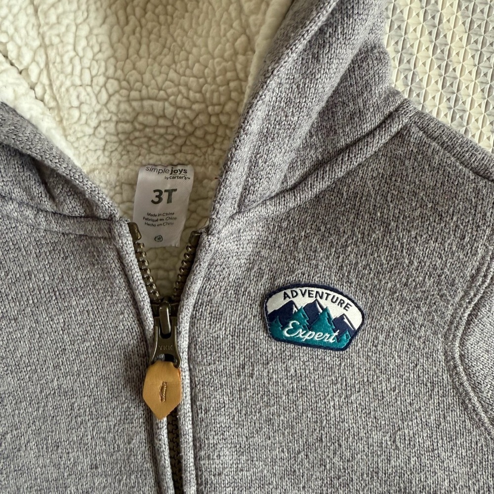 Simple Joys by Carters Hoodie Gray Sherpa Lined Adventure Expert Kids 3T - Picture 4 of 4